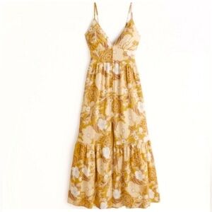 Abercrombie and Fitch yellow floral linen A Line midi dress